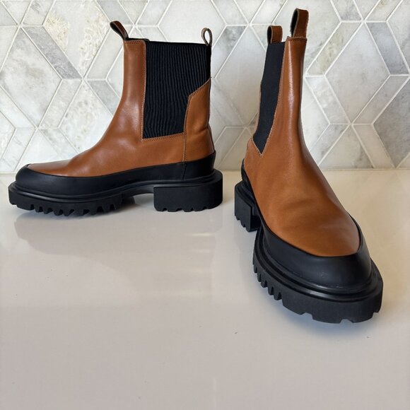 All Saints Shoes - Allsaints Harlee Size 39/9 Brown Leather Lug Sole Pull On Ankle Chelsea Boot